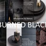 Moodboard van het HPL special decor Burned Black van DecoLegno in combinatie met een inspiratiebeeld