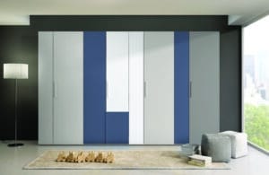 Kastenwand grijs, blauw, wit decoratief plaatmateriaal