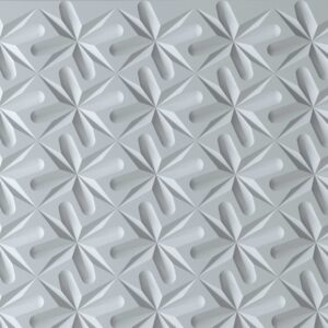 Detailafbeelding van een witte 3D structuur, met origami effect, uit de patternine collectie van Durasein, welke een driedimensionaal effect creëren