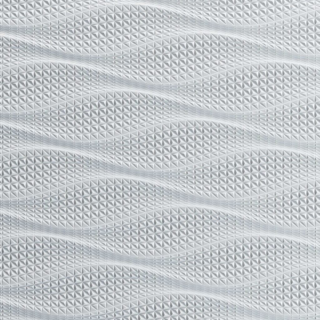 Detailfoto van een wit, 3D patternine structuur van de solid surface collectie van Durasein