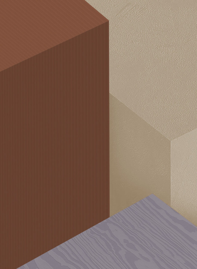 Grafische afbeelding van blokken in Cleaf's Solid Colours. Een concept waarbij je zelf uit 65-kleuren en vijf structuren je decoratieve plaatmateriaal kan samenstellen